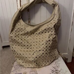Studded Cream Hobo Bag